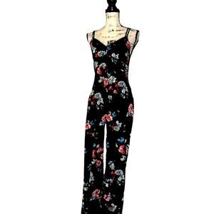Active USA black flower maxi romper jumpsuit medium